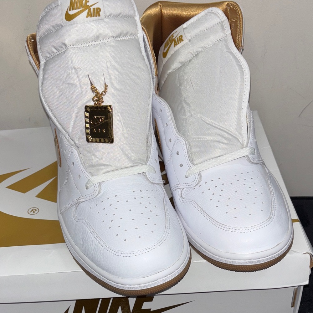 Jordan White and Gold Athletic Shoes